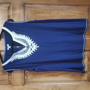 NWT Max Studio Blue and White Embroidered Tank Top Size 2X
